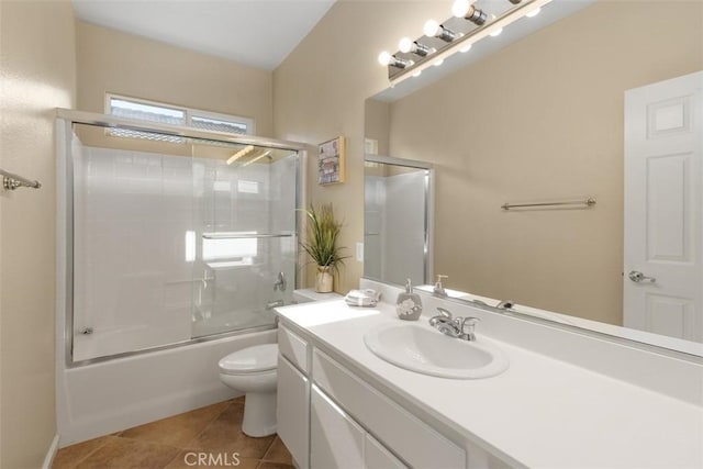 28399 Long Meadow Dr, Menifee, CA 92584 - bathroom featuring vanity, combined bath / shower with glass door, and tile patterned floors