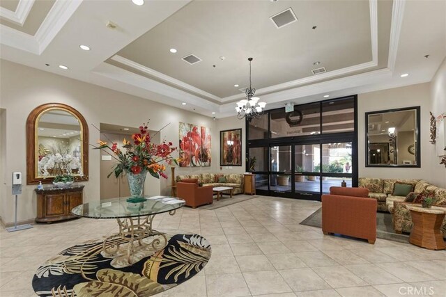 28399 Long Meadow Dr, Menifee, CA 92584 - lobby with crown molding, recessed lighting, and a towering ceiling