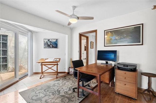 2005 Yacht Resolute, Newport Beach, CA 92660 - home office featuring baseboards, hardwood / wood-style floors, and ceiling fan