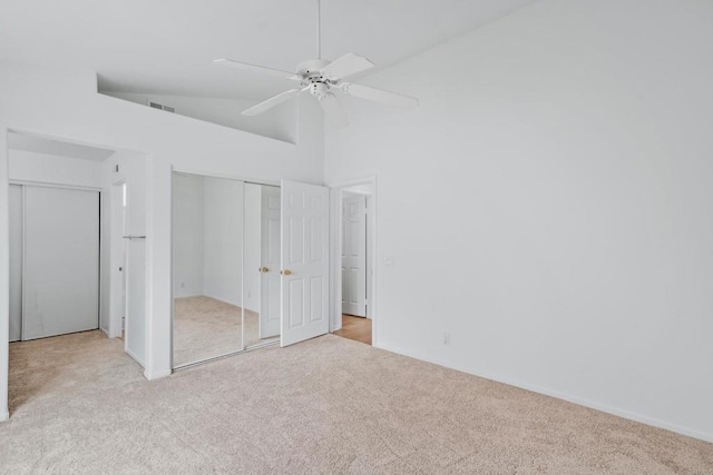 8580 New Salem St Unit 7, San Diego, CA 92126 - unfurnished bedroom with carpet, high vaulted ceiling, and ceiling fan