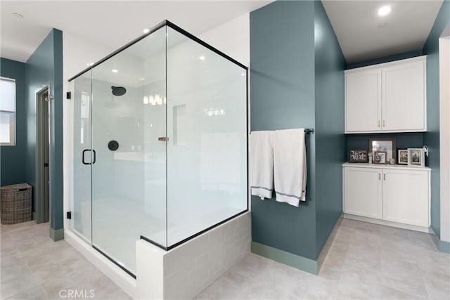 920 Bunkhouse Dr, Rancho Mission Viejo, CA 92694 - full bathroom featuring a shower stall, tile patterned flooring, and recessed lighting