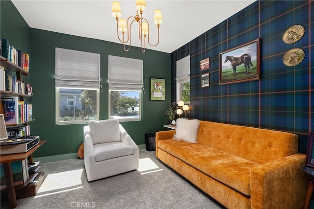 920 Bunkhouse Dr, Rancho Mission Viejo, CA 92694 - living area with a chandelier, carpet floors, and an accent wall