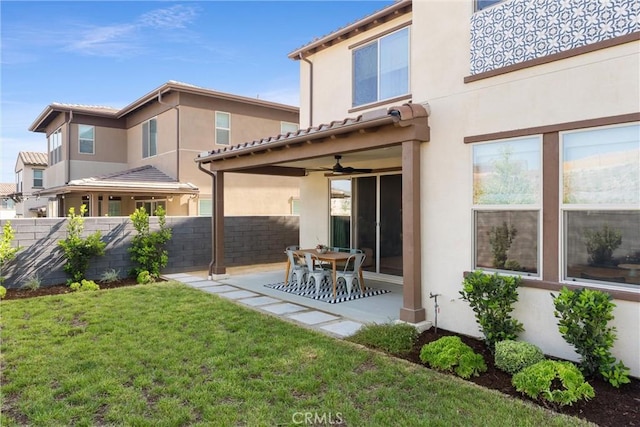 920 Bunkhouse Dr, Rancho Mission Viejo, CA 92694 - back of house with stucco siding, a ceiling fan, and a patio area