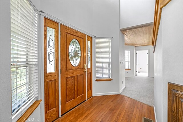 50711 Rd 426, Oakhurst, CA 93644 - entrance foyer with hardwood / wood-style flooring and wooden ceiling