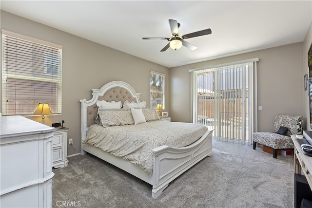 28759 Eridanus Dr, Menifee, CA 92586 - carpeted bedroom featuring access to exterior and ceiling fan
