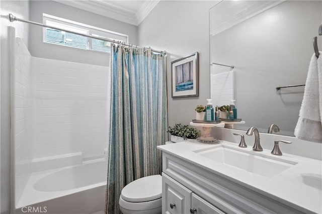 31193 Skyline Dr, Temecula, CA 92591 - bathroom featuring crown molding, toilet, shower / tub combo, and vanity