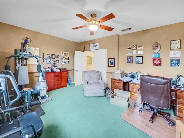 43376 Terra Ct, Temecula, CA 92592 - carpeted home office featuring a ceiling fan