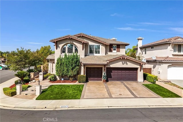 43376 Terra Ct, Temecula, CA 92592 - view of front of house with stucco siding, a garage, concrete driveway, and a tile roof