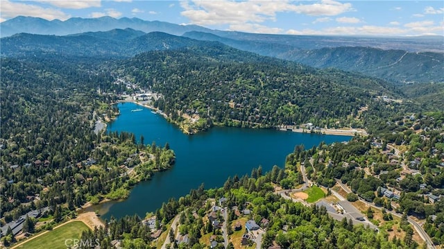 417 Delle Dr, Crestline, CA 92325 - aerial overview of property's location featuring a water and mountain view and a forest