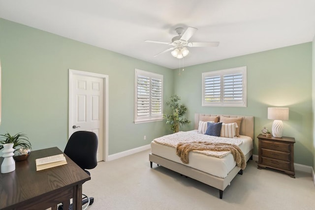 6407 Calmeria Pl, Carlsbad, CA 92011 - bedroom featuring light colored carpet, baseboards, an office area, and ceiling fan