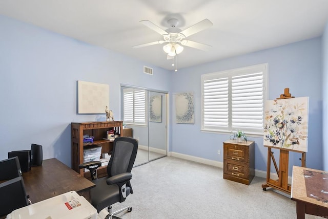 6407 Calmeria Pl, Carlsbad, CA 92011 - office space with a ceiling fan, carpet flooring, and baseboards