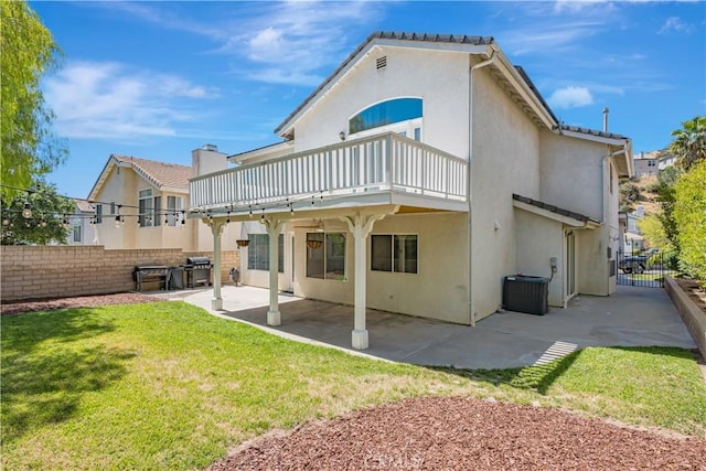 28229 Foothill Rd, Castaic, CA 91384 - rear view of property with stucco siding, central air condition unit, a patio, and a deck