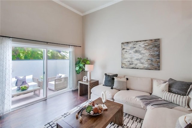 5573 Kiowa Dr, La Mesa, CA 91942 - living room featuring crown molding and wood finished floors