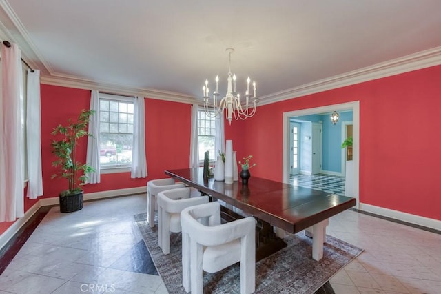 605 E Home Ave, Fresno, CA 93728 - dining space featuring a chandelier, ornamental molding, and baseboards