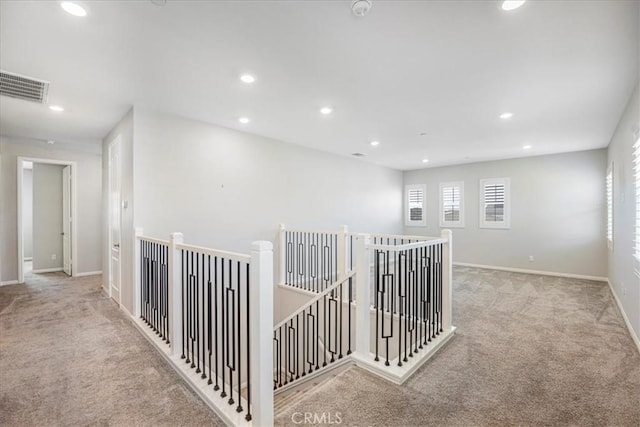 34428 Burnt Pine Rd, Murrieta, CA 92563 - hallway featuring carpet, baseboards, an upstairs landing, and recessed lighting