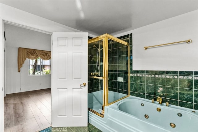 1425 Belleau Rd, Glendale, CA 91206 - bathroom featuring a jetted tub and a shower with door