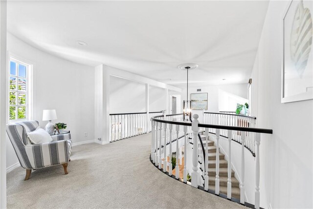 19365 Woodlands Dr, Huntington Beach, CA 92648 - hallway with baseboards, carpet, and an upstairs landing