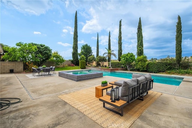 979 Ridgecrest St, Monterey Park, CA 91754 - view of pool featuring a patio, a fenced backyard, and a pool with connected hot tub