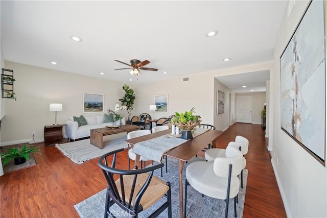 979 Ridgecrest St, Monterey Park, CA 91754 - dining space with recessed lighting, baseboards, ceiling fan, and wood finished floors