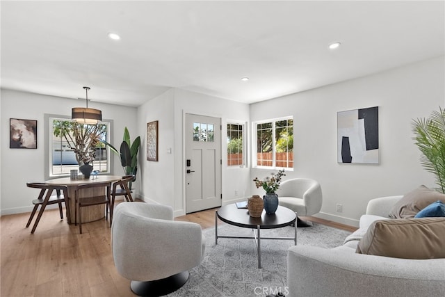 3163 W 170th St, Torrance, CA 90504 - living room featuring baseboards, plenty of natural light, light wood-style floors, and recessed lighting