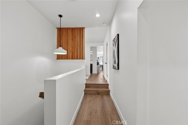 3163 W 170th St, Torrance, CA 90504 - hall featuring an upstairs landing, wood finished floors, baseboards, and recessed lighting