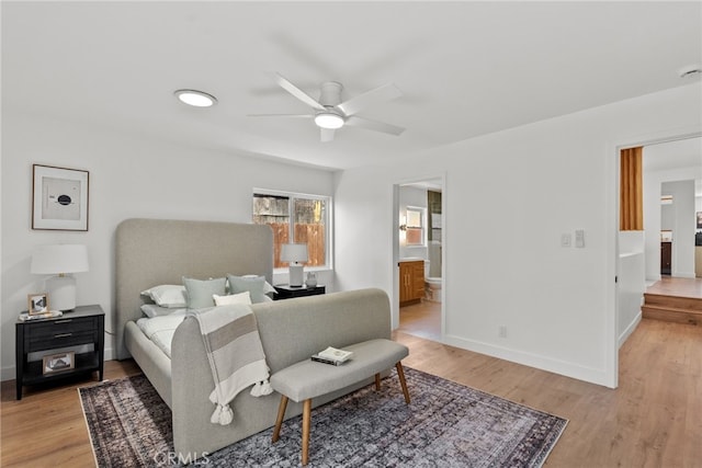 3163 W 170th St, Torrance, CA 90504 - bedroom featuring light wood-style flooring, baseboards, ensuite bath, and ceiling fan