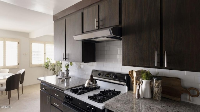 497 S El Molino Ave Unit 310, Pasadena, CA 91101 - kitchen with white range with gas cooktop, under cabinet range hood, and dark brown cabinets