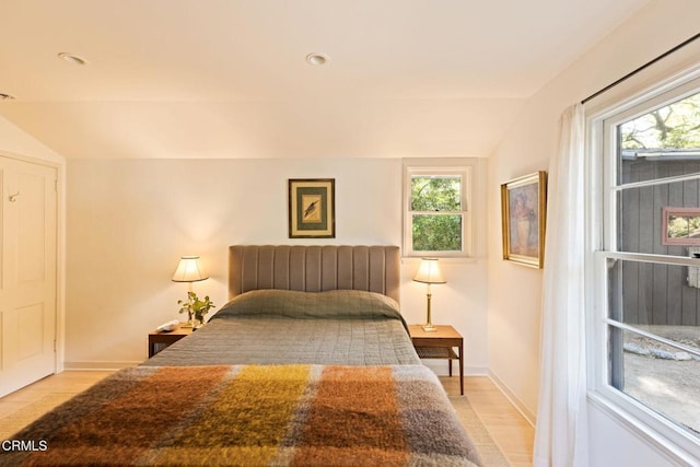 1555 Scenic Dr, Pasadena, CA 91103 - bedroom featuring light wood-style flooring and vaulted ceiling