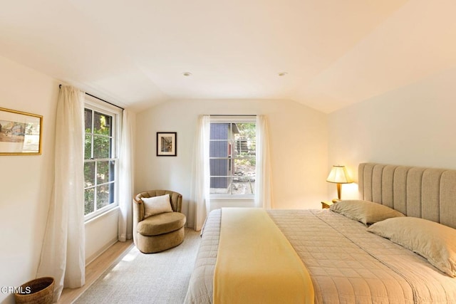 1555 Scenic Dr, Pasadena, CA 91103 - bedroom featuring lofted ceiling, light wood finished floors, and multiple windows