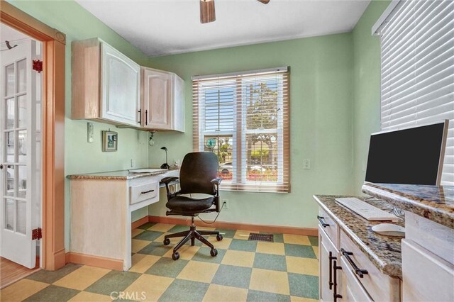 521 W Whiting Ave, Fullerton, CA 92832 - office space featuring light flooring, a ceiling fan, and built in study area