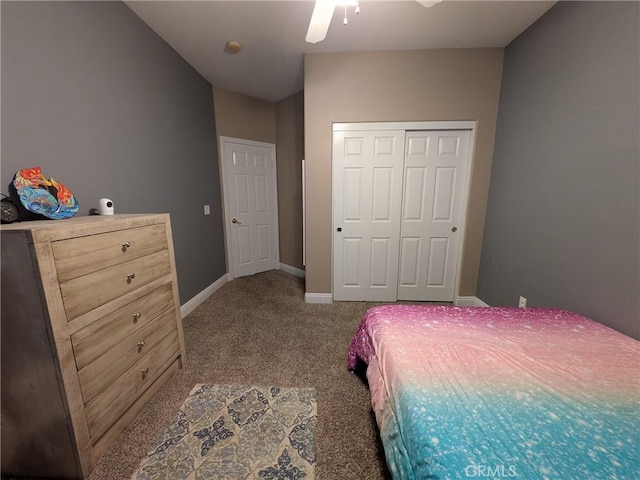 22132 Esaws Rd, Apple Valley, CA 92307 - carpeted bedroom with baseboards, a closet, and ceiling fan