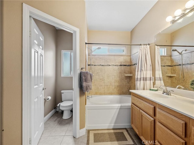 22132 Esaws Rd, Apple Valley, CA 92307 - full bath featuring toilet, shower / tub combo, vanity, tile patterned flooring, and baseboards