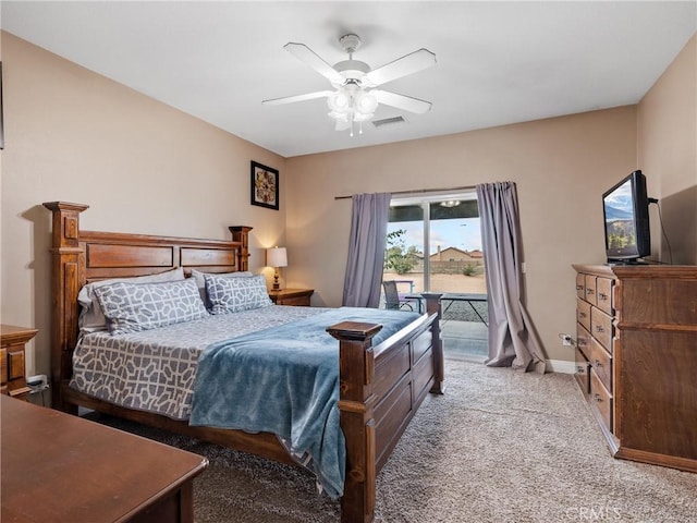 22132 Esaws Rd, Apple Valley, CA 92307 - bedroom featuring access to outside, carpet flooring, baseboards, and ceiling fan
