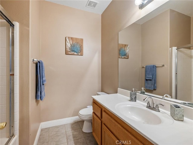 22132 Esaws Rd, Apple Valley, CA 92307 - full bath with toilet, a shower with shower door, vanity, tile patterned flooring, and baseboards