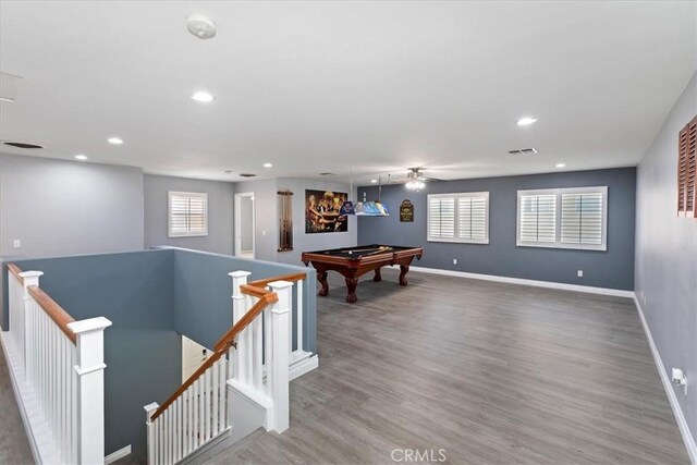 8433 Lindenhurst St, Riverside, CA 92508 - recreation room with recessed lighting, wood finished floors, a ceiling fan, and pool table