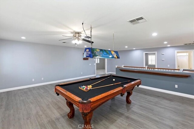 8433 Lindenhurst St, Riverside, CA 92508 - playroom featuring a ceiling fan, wood finished floors, billiards table, and recessed lighting