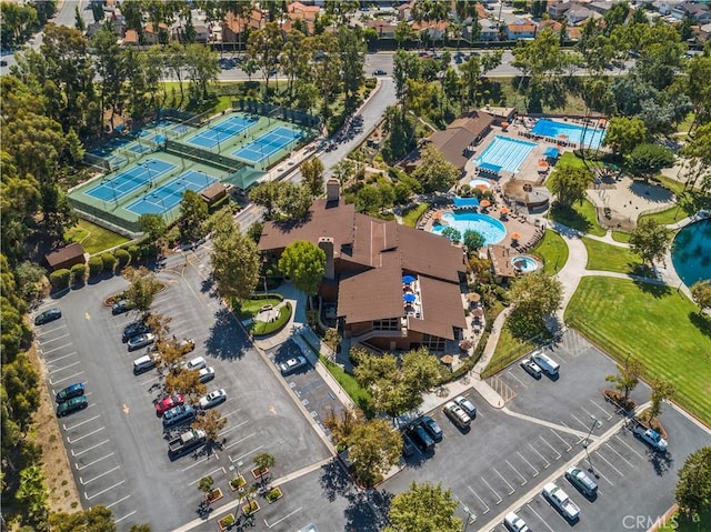 aerial overview of property's location with a pool