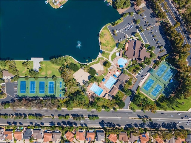aerial overview of property's location with a nearby body of water