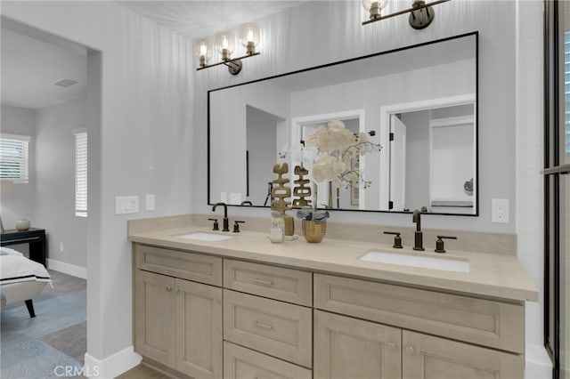 613 E Walnut Ave, Monrovia, CA 91016 - full bathroom with a chandelier and double vanity
