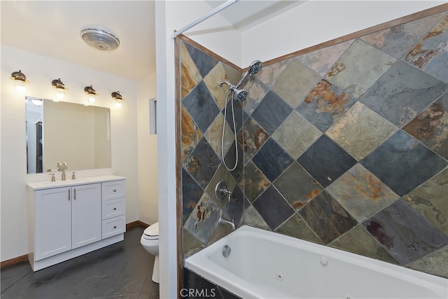 859 Poe Ct, Lake Arrowhead, CA 92352 - bathroom featuring toilet, vanity, washtub / shower combination, and baseboards