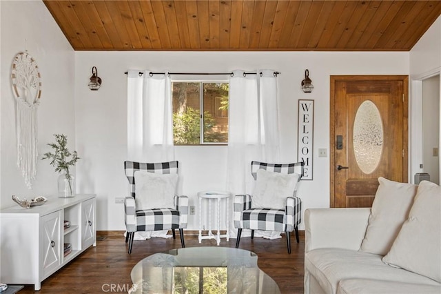 859 Poe Ct, Lake Arrowhead, CA 92352 - living area with wood ceiling and dark wood-style floors