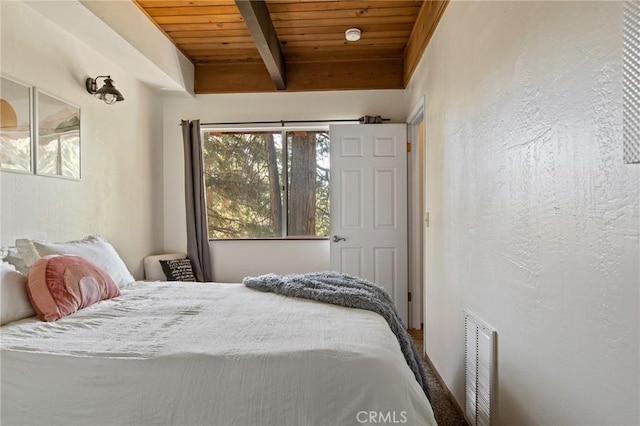 859 Poe Ct, Lake Arrowhead, CA 92352 - bedroom featuring a wood ceiling with exposed beams