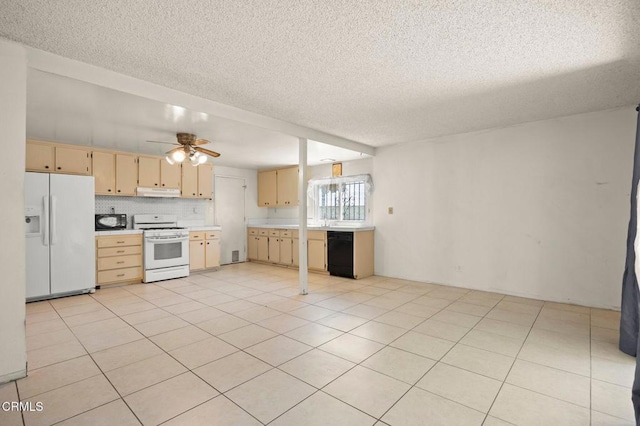 2575 Gayle Pl, Simi Valley, CA 93065 - kitchen with black appliances, light countertops, a textured ceiling, under cabinet range hood, and light brown cabinets