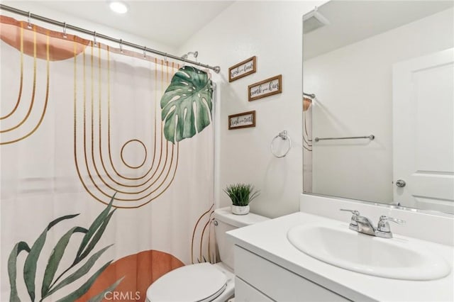 29586 Bisbee Ct, Winchester, CA 92596 - full bathroom featuring vanity, toilet, a shower with curtain, and recessed lighting