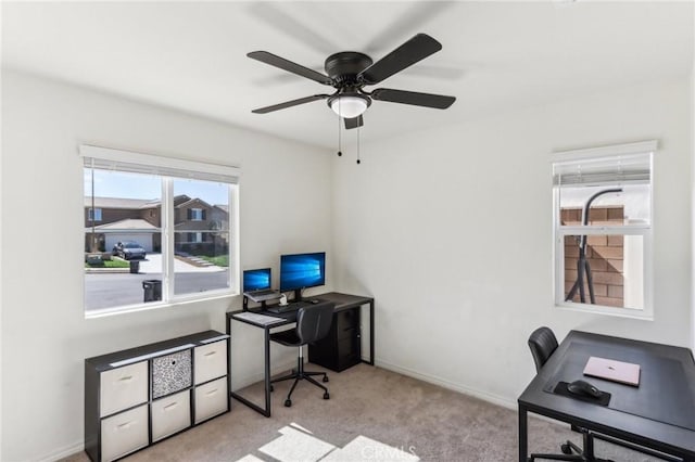 29586 Bisbee Ct, Winchester, CA 92596 - home office with ceiling fan, light carpet, and baseboards