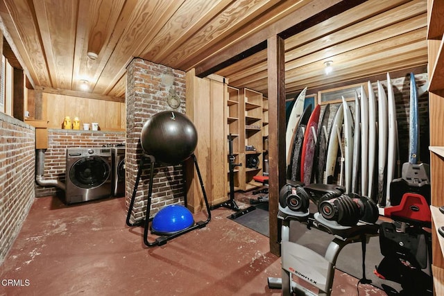 657 Prospect Blvd, Pasadena, CA 91103 - workout room with wood ceiling and washing machine and clothes dryer