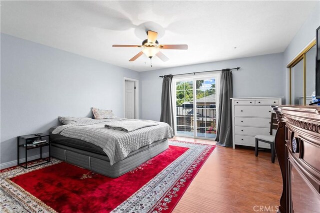9319 Rowell Ave, Chatsworth, CA 91311 - bedroom featuring access to exterior, wood finished floors, ceiling fan, and baseboards
