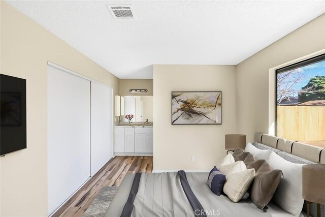 38532 Division St, Palmdale, CA 93550 - bedroom with light wood-type flooring, a closet, and connected bathroom