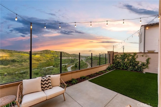 214 Canterbury, Irvine, CA 92618 - yard at dusk featuring a fenced backyard and a patio