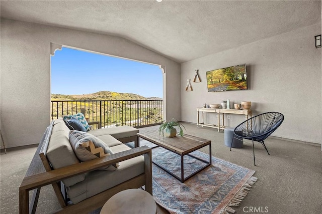 214 Canterbury, Irvine, CA 92618 - living room featuring vaulted ceiling, a textured wall, and a textured ceiling